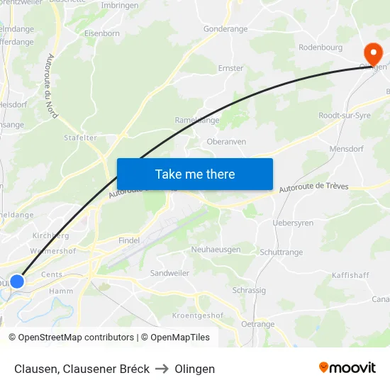 Clausen, Clausener Bréck to Olingen map