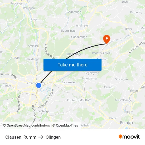 Clausen, Rumm to Olingen map