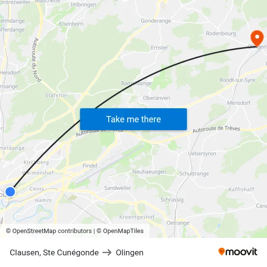 Clausen, Ste Cunégonde to Olingen map
