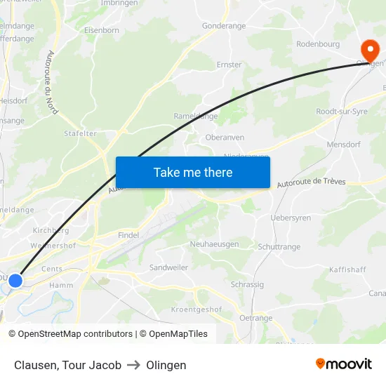 Clausen, Tour Jacob to Olingen map