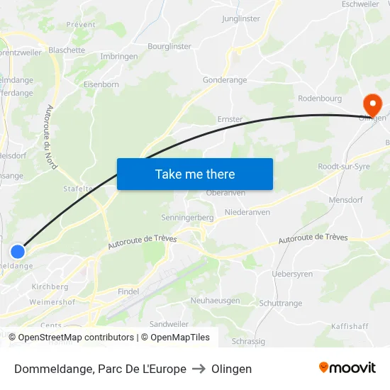 Dommeldange, Parc De L'Europe to Olingen map