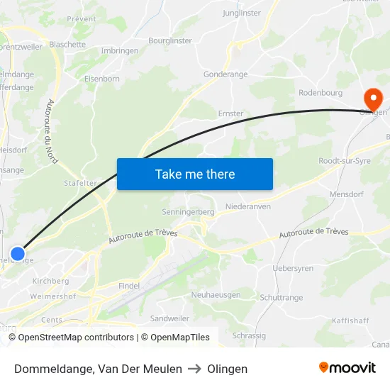 Dommeldange, Van Der Meulen to Olingen map