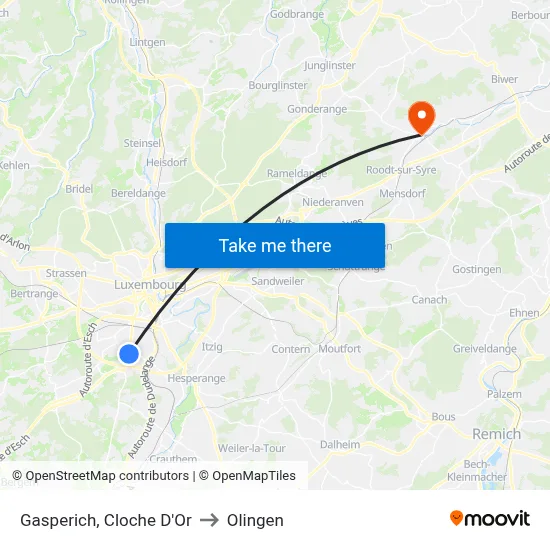 Gasperich, Cloche D'Or to Olingen map