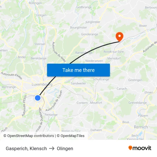 Gasperich, Klensch to Olingen map