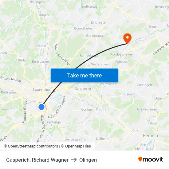 Gasperich, Richard Wagner to Olingen map
