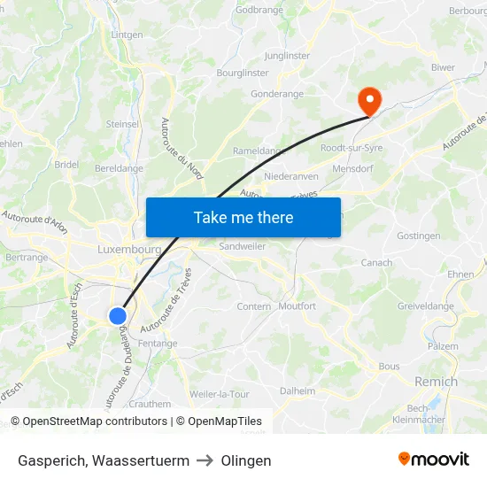 Gasperich, Waassertuerm to Olingen map