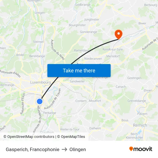 Gasperich, Francophonie to Olingen map
