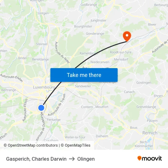 Gasperich, Charles Darwin to Olingen map