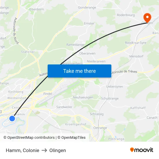Hamm, Colonie to Olingen map