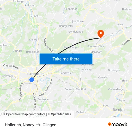 Hollerich, Nancy to Olingen map