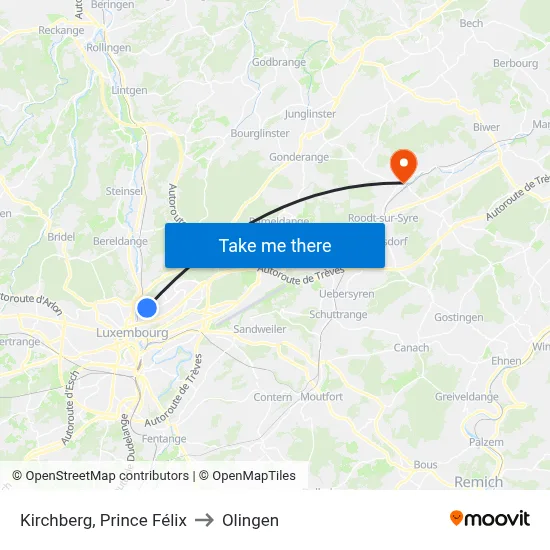 Kirchberg, Prince Félix to Olingen map