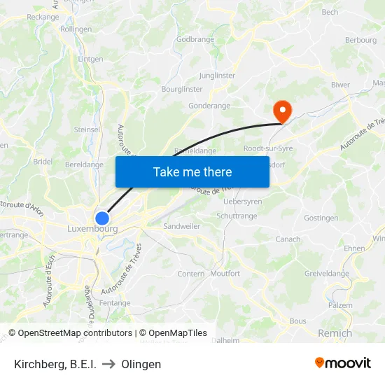 Kirchberg, B.E.I. to Olingen map