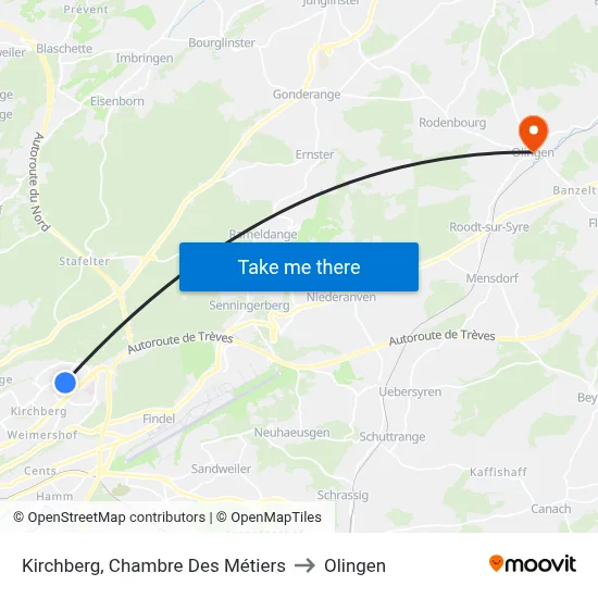 Kirchberg, Chambre Des Métiers to Olingen map