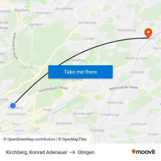 Kirchberg, Konrad Adenauer to Olingen map
