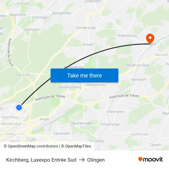 Kirchberg, Luxexpo Entrée Sud to Olingen map