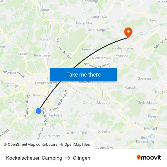 Kockelscheuer, Camping to Olingen map