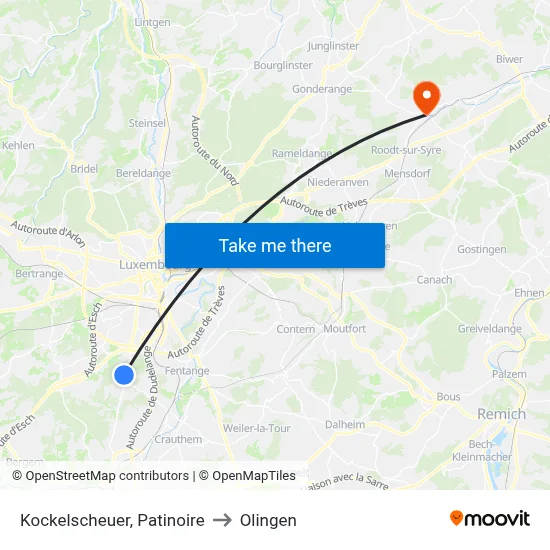 Kockelscheuer, Patinoire to Olingen map