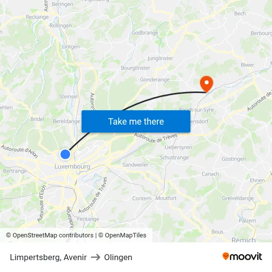 Limpertsberg, Avenir to Olingen map