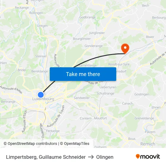 Limpertsberg, Guillaume Schneider to Olingen map