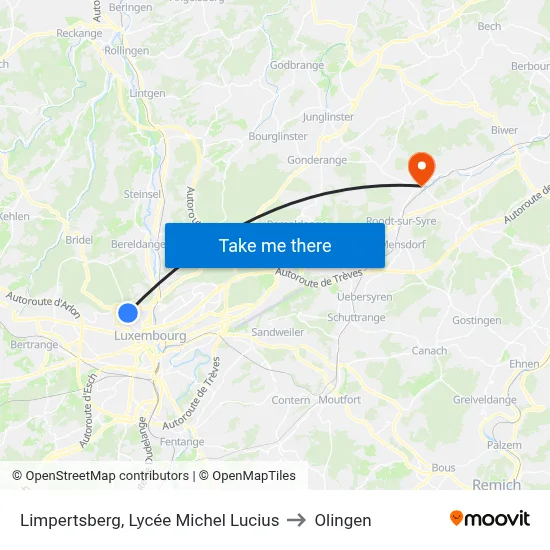 Limpertsberg, Lycée Michel Lucius to Olingen map