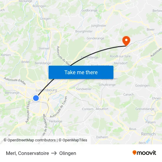 Merl, Conservatoire to Olingen map