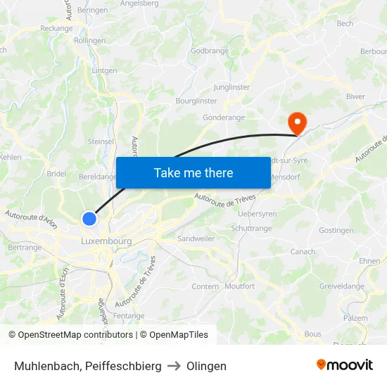 Muhlenbach, Peiffeschbierg to Olingen map