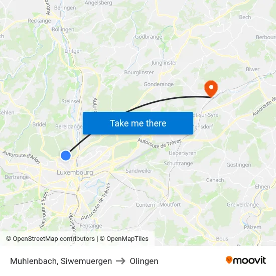 Muhlenbach, Siwemuergen to Olingen map