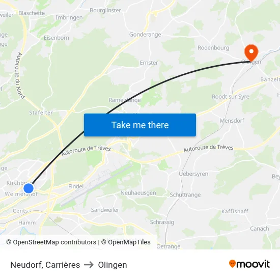 Neudorf, Carrières to Olingen map