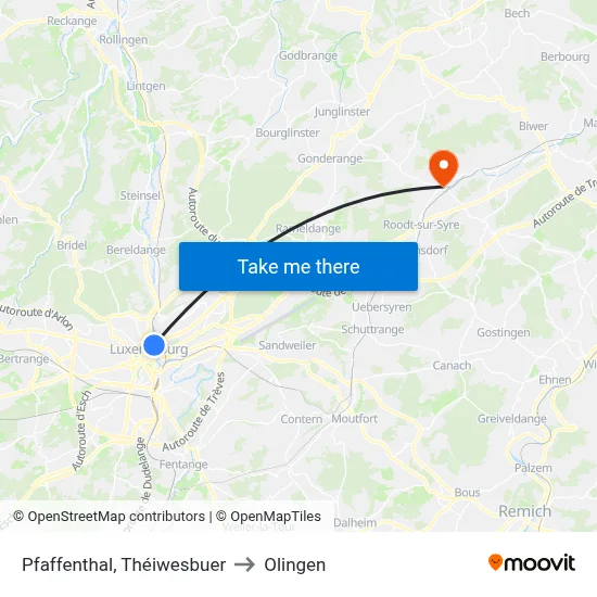 Pfaffenthal, Théiwesbuer to Olingen map