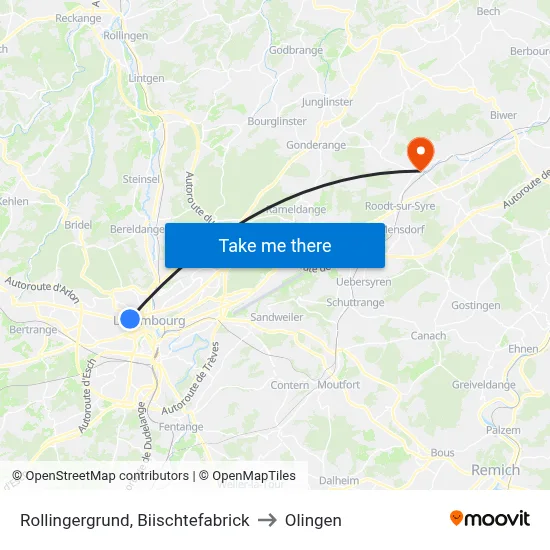 Rollingergrund, Biischtefabrick to Olingen map