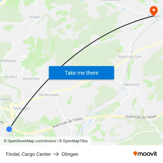 Findel, Cargo Center to Olingen map