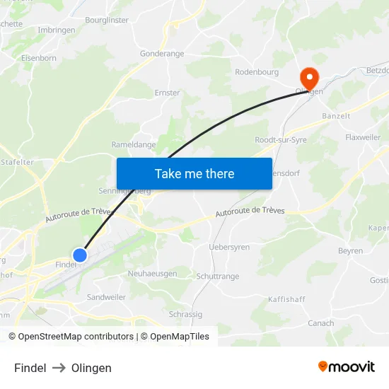 Findel to Olingen map