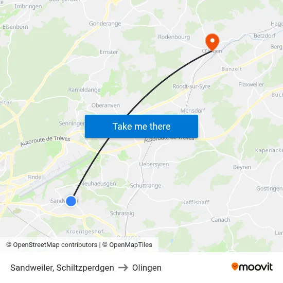 Sandweiler, Schiltzperdgen to Olingen map