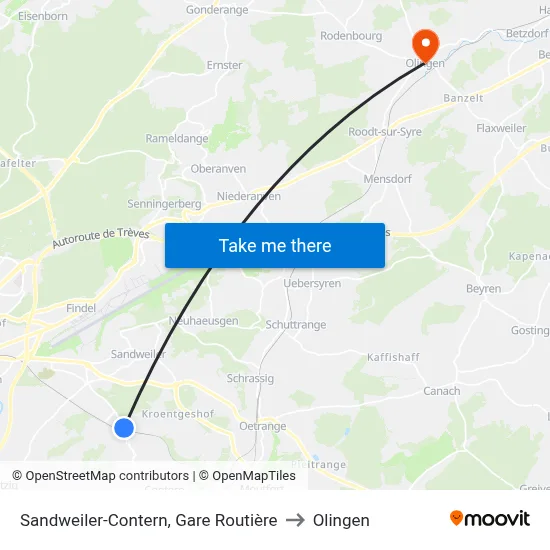 Sandweiler-Contern, Gare Routière to Olingen map