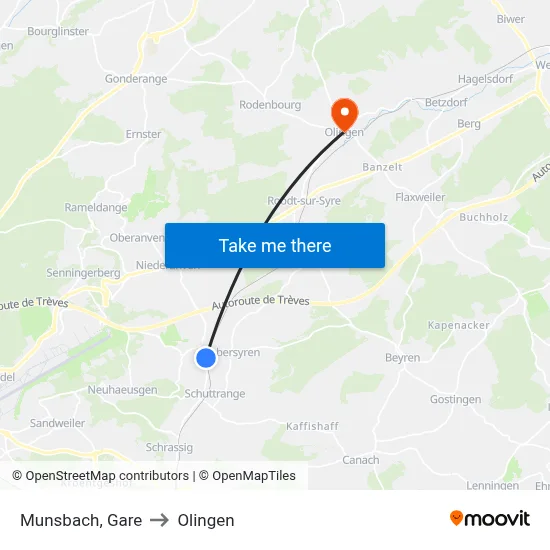 Munsbach, Gare to Olingen map