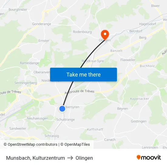 Munsbach, Kulturzentrum to Olingen map
