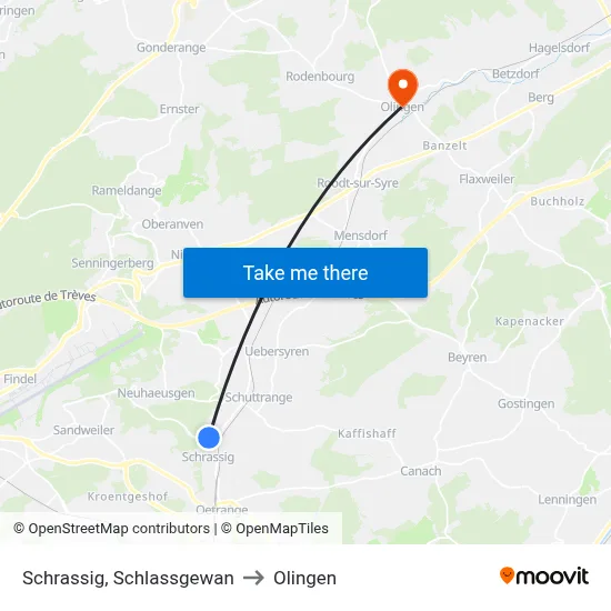 Schrassig, Schlassgewan to Olingen map