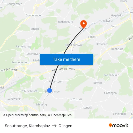 Schuttrange, Kiercheplaz to Olingen map