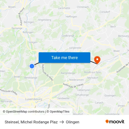 Steinsel, Michel Rodange Plaz to Olingen map