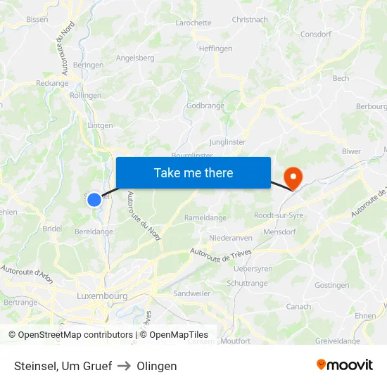 Steinsel, Um Gruef to Olingen map