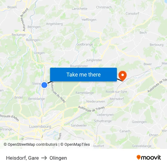 Heisdorf, Gare to Olingen map