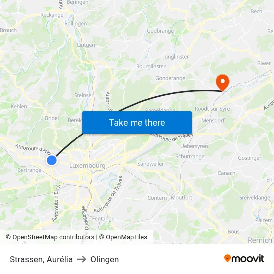 Strassen, Aurélia to Olingen map