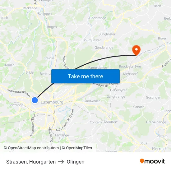 Strassen, Huorgarten to Olingen map
