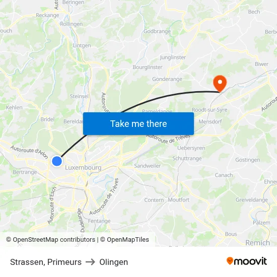 Strassen, Primeurs to Olingen map