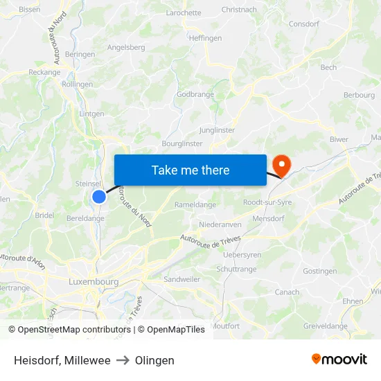 Heisdorf, Millewee to Olingen map