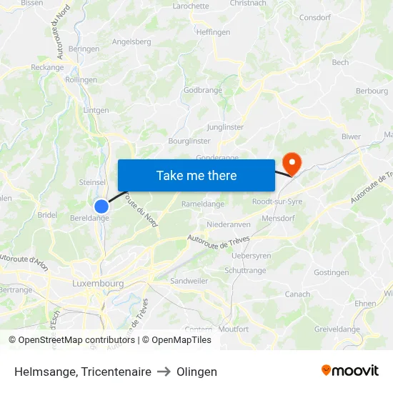 Helmsange, Tricentenaire to Olingen map