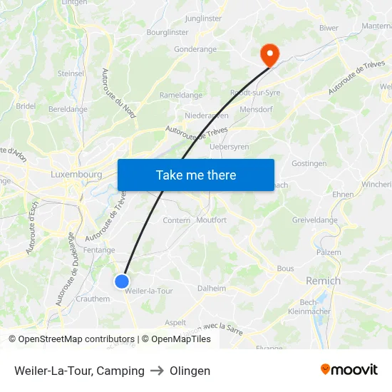 Weiler-La-Tour, Camping to Olingen map