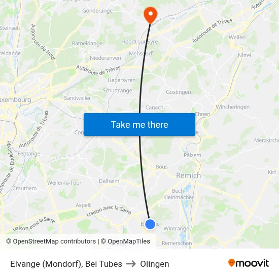Elvange (Mondorf), Bei Tubes to Olingen map