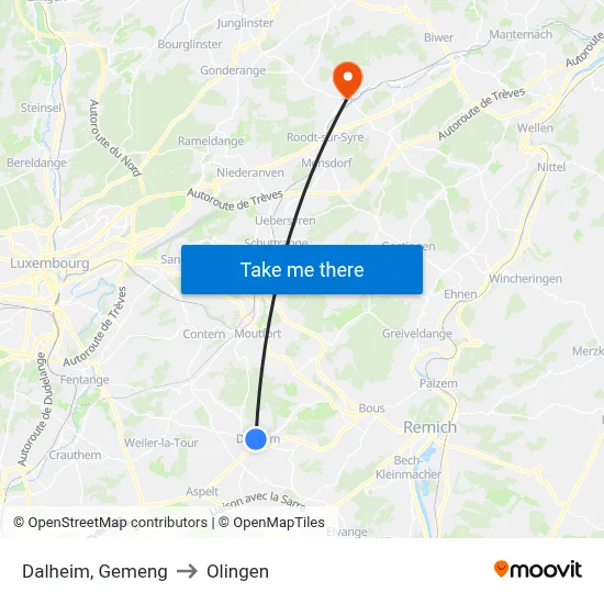 Dalheim, Gemeng to Olingen map