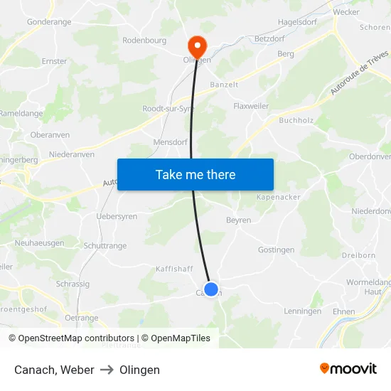 Canach, Weber to Olingen map